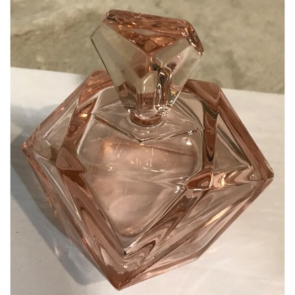 Glass Vanity Container Vintage Diamond Shaped Pink 2 Pc Powder Trinket Dish - Picture 5 of 11